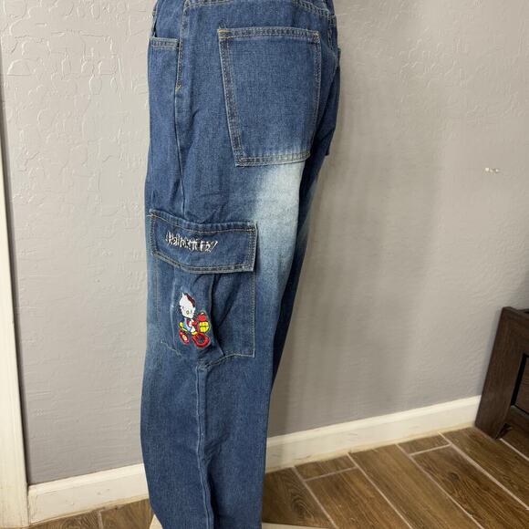 High Street Hello Kitty Bow Cargo Fashion High Waist Jeans Pleated Pants, XL - Picture 6 of 8